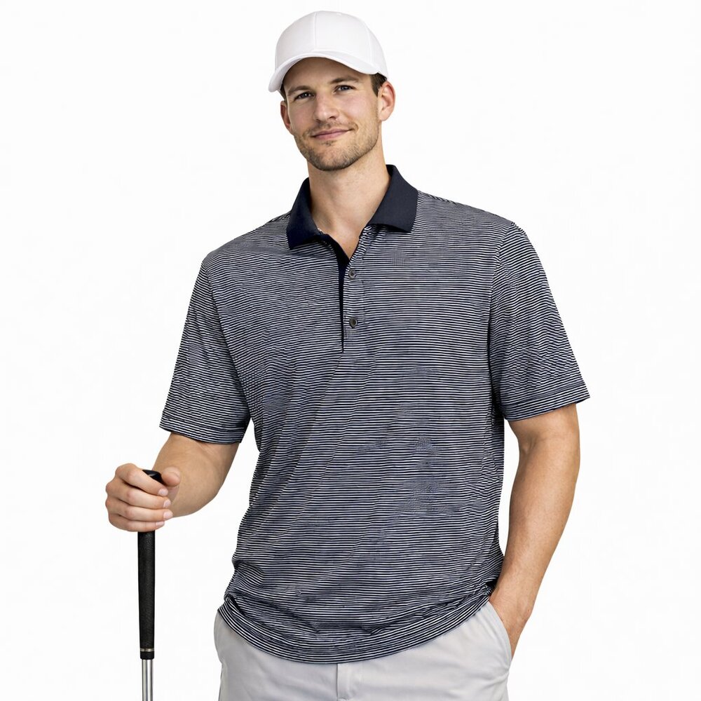 Nicklaus Men's Navy Striped Performance Golf Shirt – Size XL